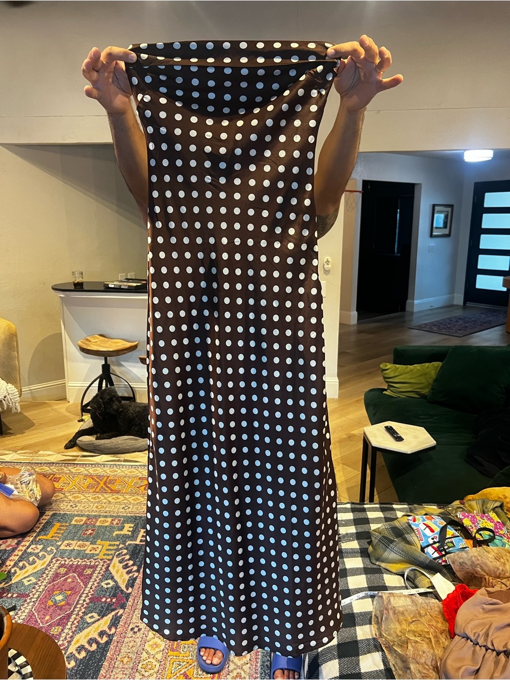 Polka Dot Midi Dress - Brown & White